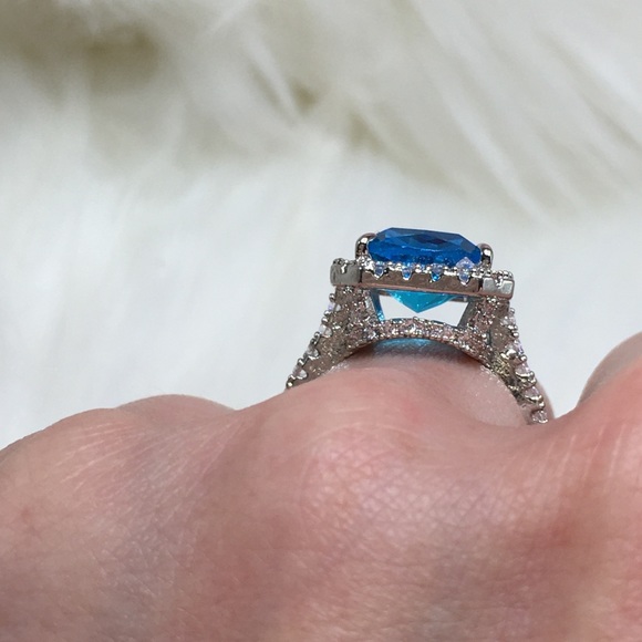 ❌ SOLD ❌ 14k white gold blue diamond ring halo - Picture 7 of 13